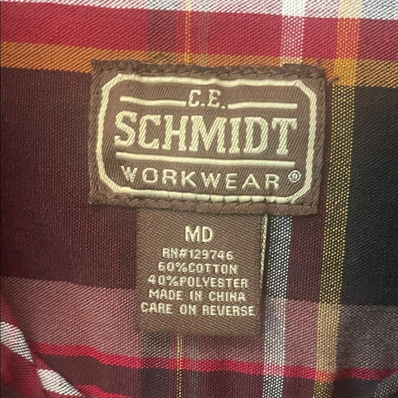 C.E. Schmidt Workwear Mens M Heavyweight Workshirt Red, Black & White Plaid - Picture 2 of 9